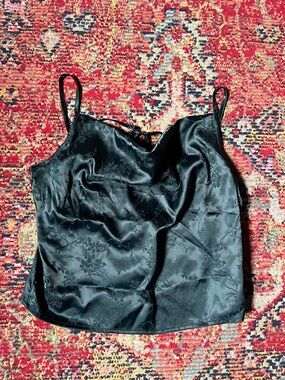 Zaful Green Satin Floral Jacquard Cami